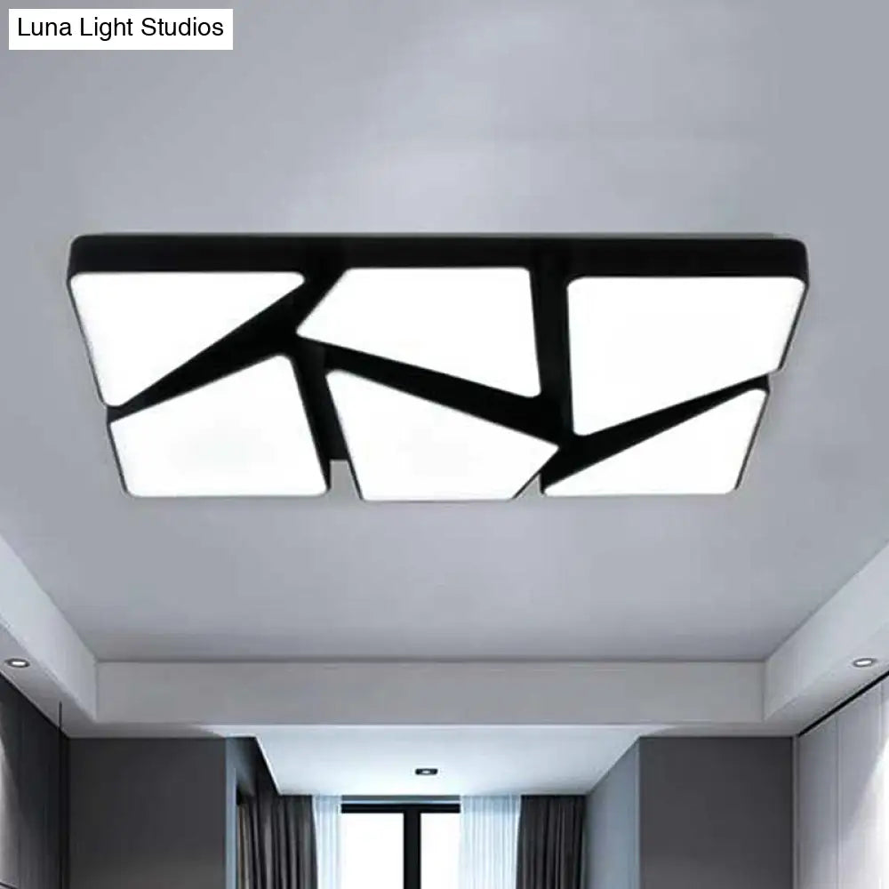 Modern Led Flush Mount Lighting: 25.5’/37.5’ W Acrylic Shade Black/White Square/Rectangular