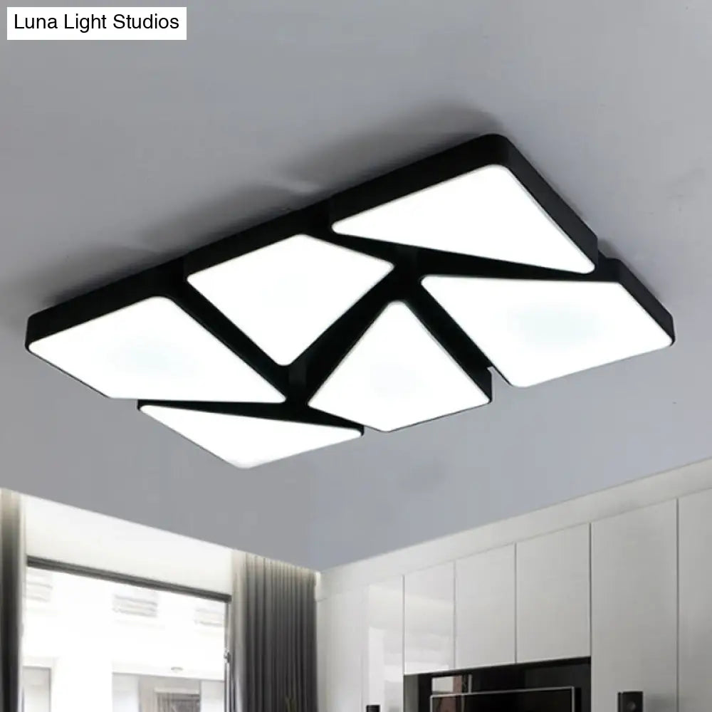 Modern Led Flush Mount Lighting: 25.5’/37.5’ W Acrylic Shade Black/White Square/Rectangular