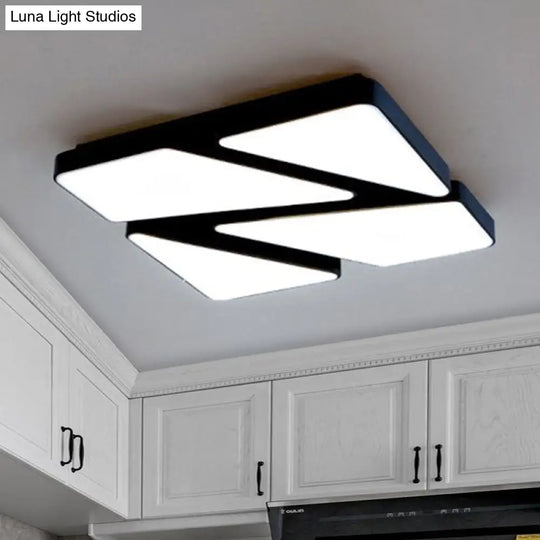 Modern Led Flush Mount Lighting: 25.5’/37.5’ W Acrylic Shade Black/White Square/Rectangular