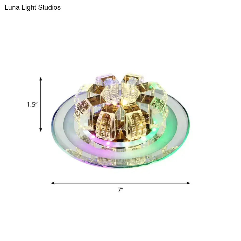 Modern Led Flush Mount Lighting - Chrome Floral Ceiling Light With Crystal Shade