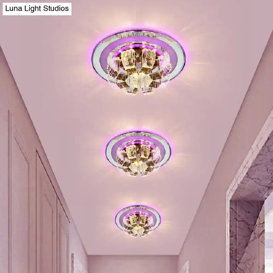 Modern Led Flush Mount Lighting - Chrome Floral Ceiling Light With Crystal Shade