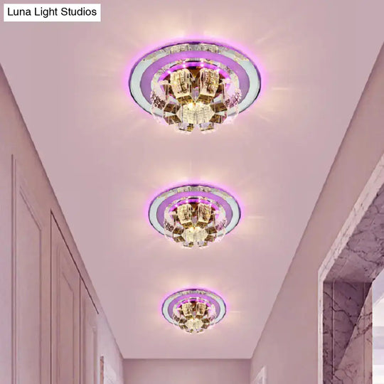 Modern Led Flush Mount Lighting - Chrome Floral Ceiling Light With Crystal Shade