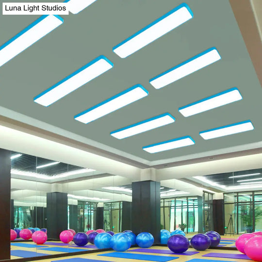 Modern Led Flush Mount Lighting Fixture In Acrylic With Rectangular Shape For Gymnasium Ceiling