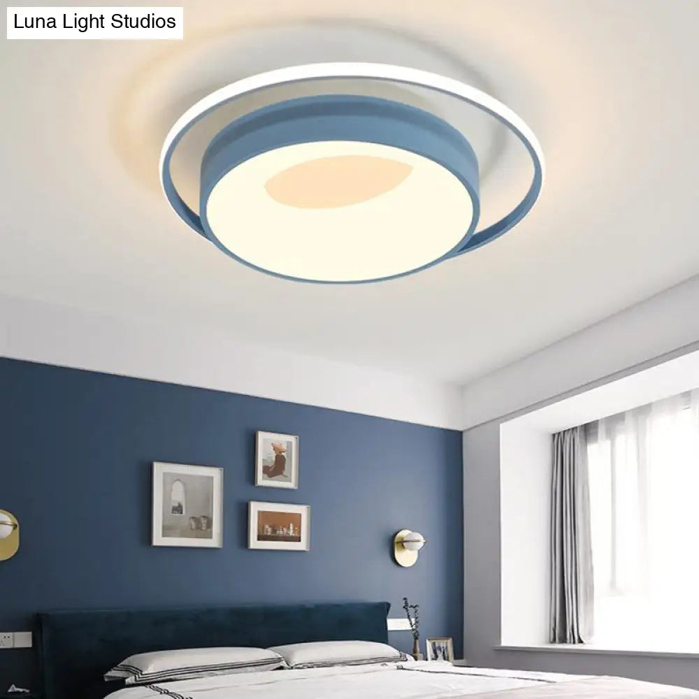 Modern Led Flush Mount Lighting In White/Pink/Blue - Round Acrylic Ceiling Lamp Fixture