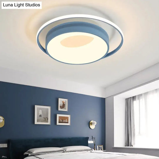 Modern Led Flush Mount Lighting In White/Pink/Blue - Round Acrylic Ceiling Lamp Fixture