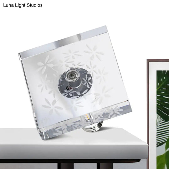 Modern Led Flush Mount With Clear Crystal Square And Carved Flower Design