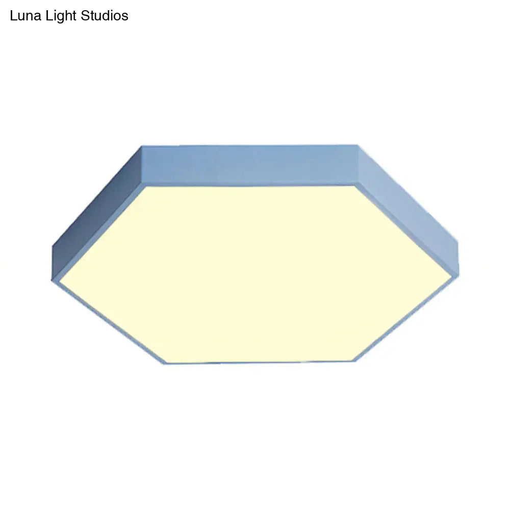 Modern Led Flush Mount With Metal Shade - Hexagon Design In Gray/Yellow/Blue White/Warm Light