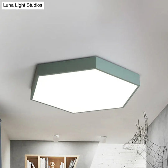 Modern Led Flush Mount With Metal Shade - Hexagon Design In Gray/Yellow/Blue White/Warm Light