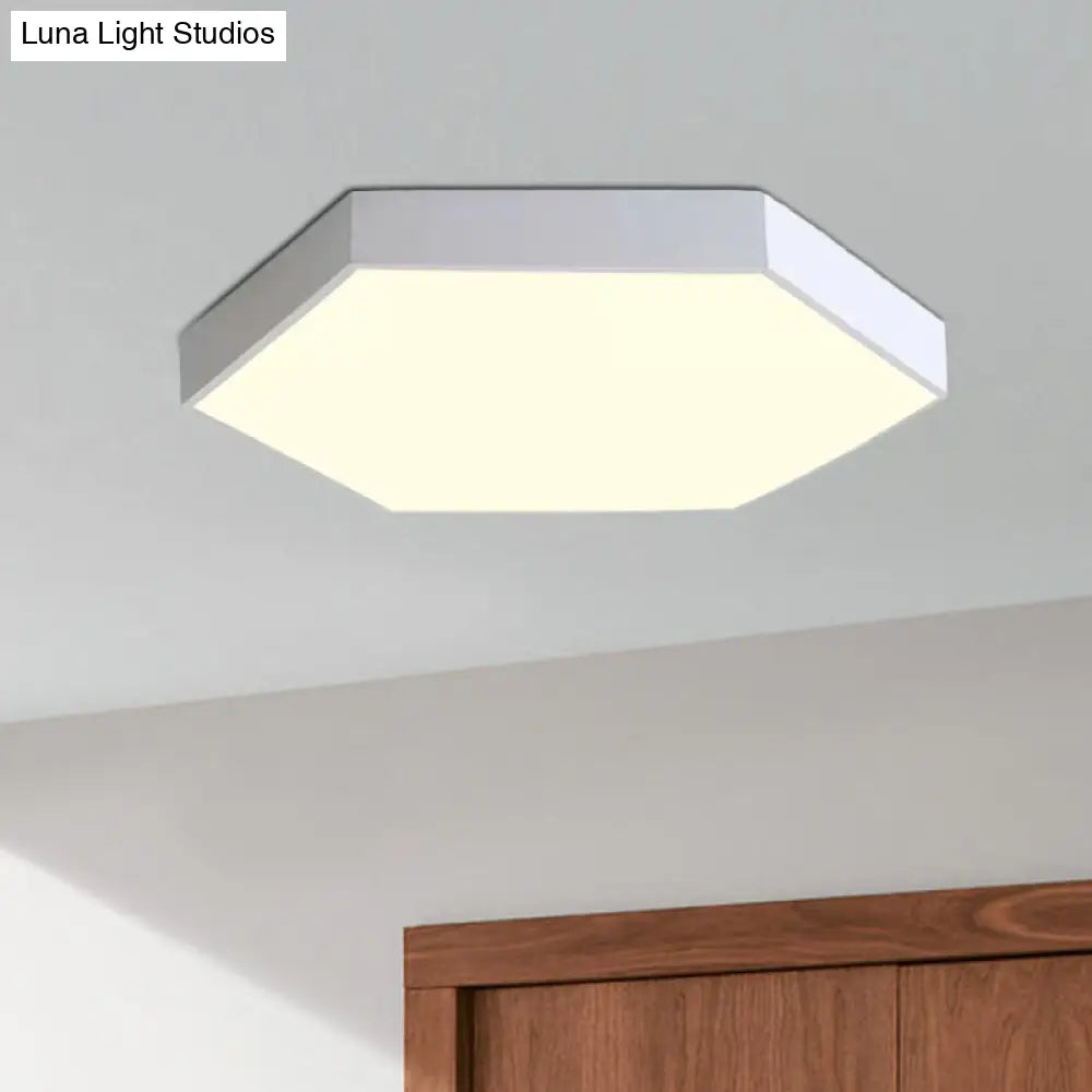 Modern Led Flush Mount With Metal Shade - Hexagon Design In Gray/Yellow/Blue White/Warm Light