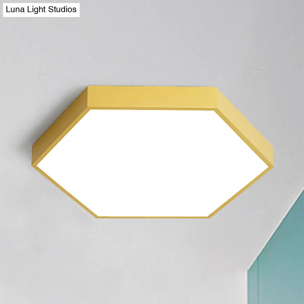 Modern Led Flush Mount With Metal Shade - Hexagon Design In Gray/Yellow/Blue White/Warm Light