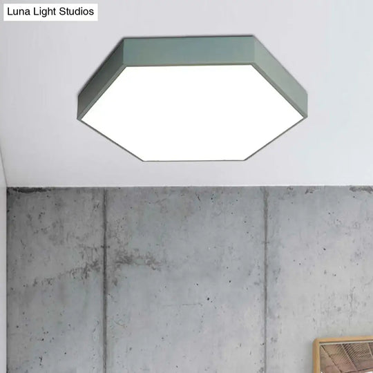 Modern Led Flush Mount With Metal Shade - Hexagon Design In Gray/Yellow/Blue White/Warm Light