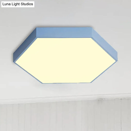 Modern Led Flush Mount With Metal Shade - Hexagon Design In Gray/Yellow/Blue White/Warm Light