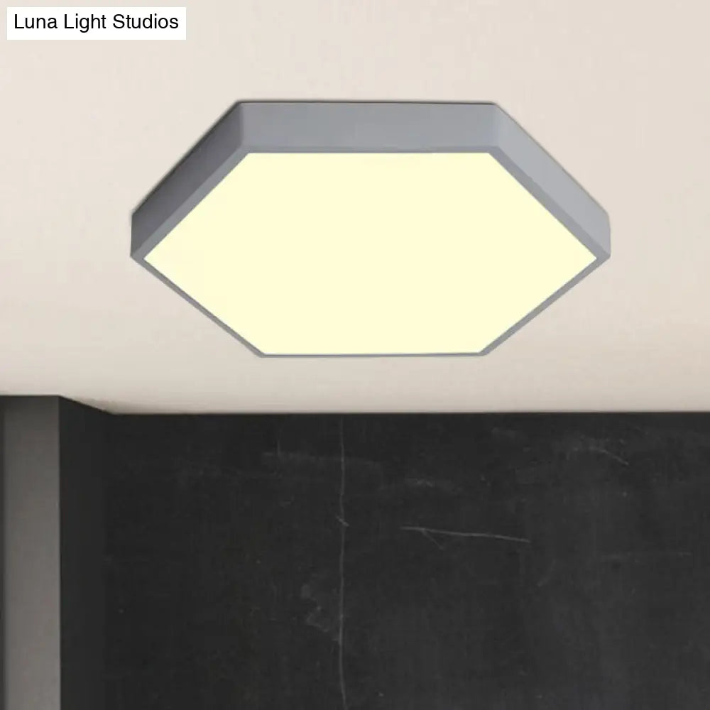 Modern Led Flush Mount With Metal Shade - Hexagon Design In Gray/Yellow/Blue White/Warm Light