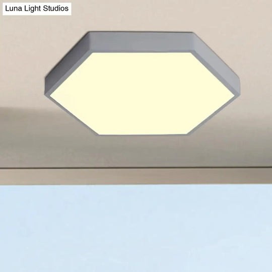 Modern Led Flush Mount With Metal Shade - Hexagon Design In Gray/Yellow/Blue White/Warm Light