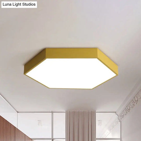 Modern Led Flush Mount With Metal Shade - Hexagon Design In Gray/Yellow/Blue White/Warm Light