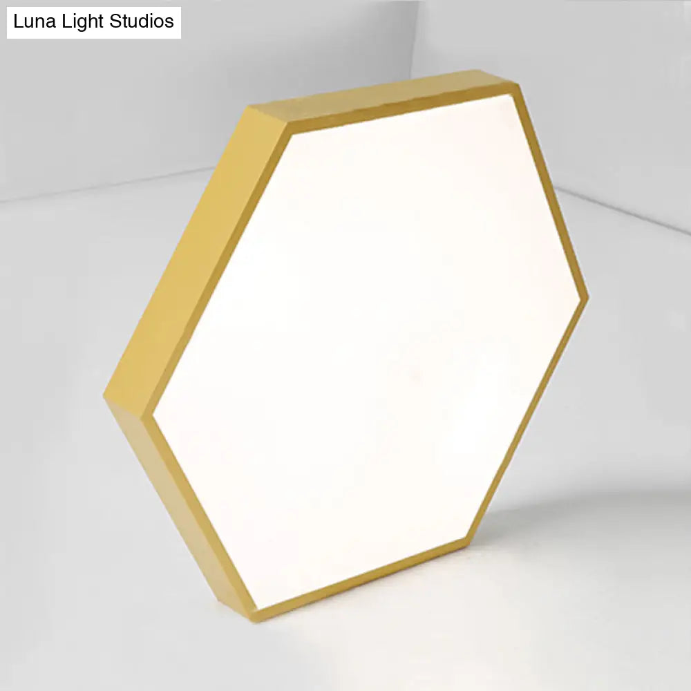 Modern Led Flush Mount With Metal Shade - Hexagon Design In Gray/Yellow/Blue White/Warm Light