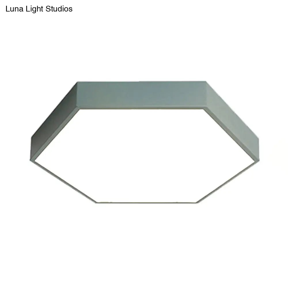 Modern Led Flush Mount With Metal Shade - Hexagon Design In Gray/Yellow/Blue White/Warm Light