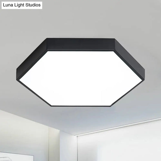 Modern Led Flush Mount With Metal Shade - Hexagon Design In Gray/Yellow/Blue White/Warm Light