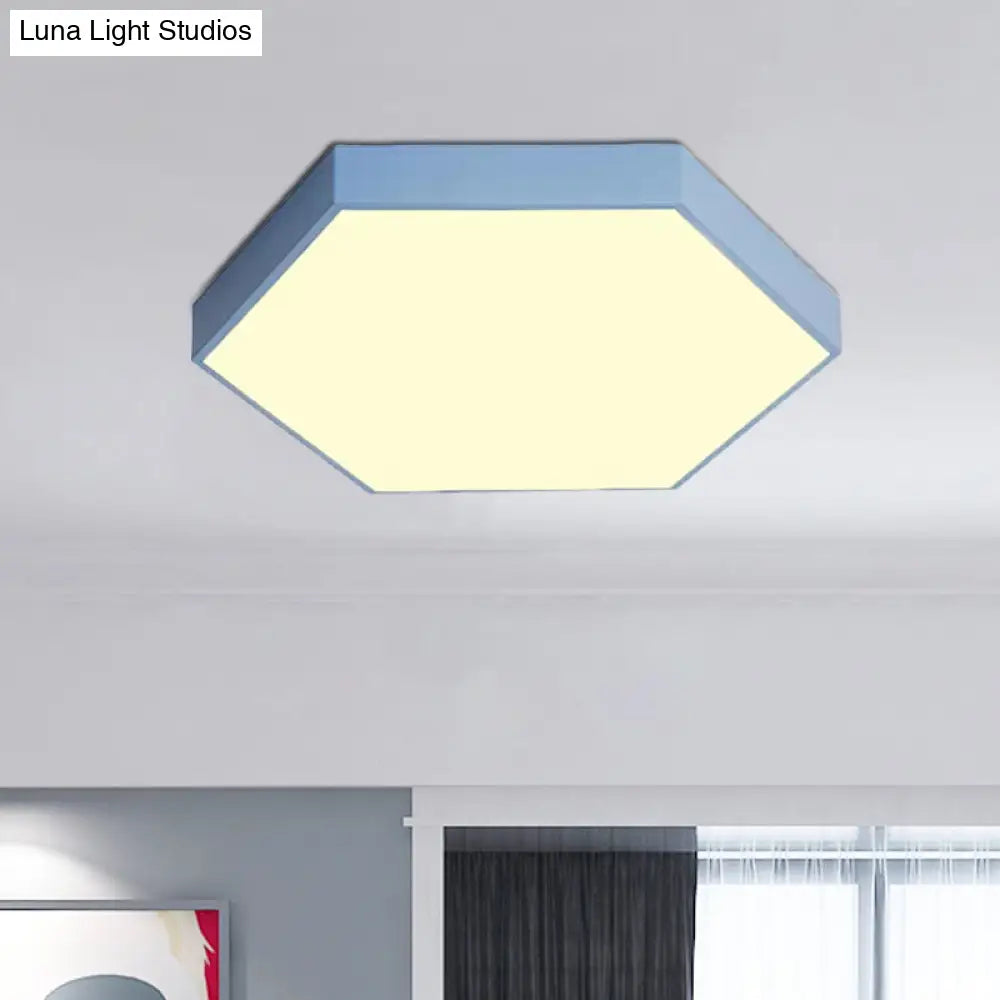 Modern Led Flush Mount With Metal Shade - Hexagon Design In Gray/Yellow/Blue White/Warm Light