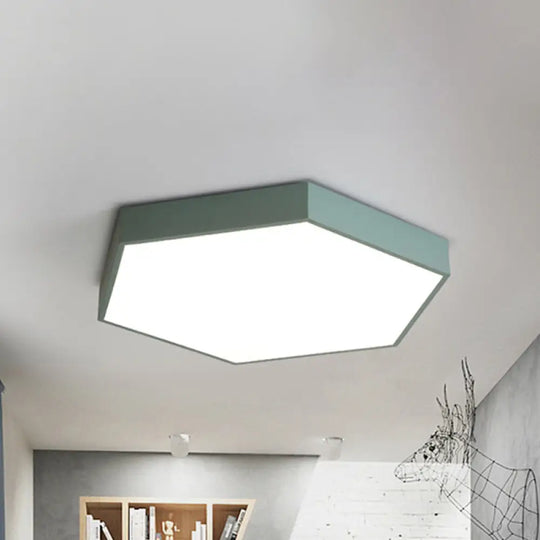 Modern Led Flush Mount With Metal Shade - Hexagon Design In Gray/Yellow/Blue White/Warm Light