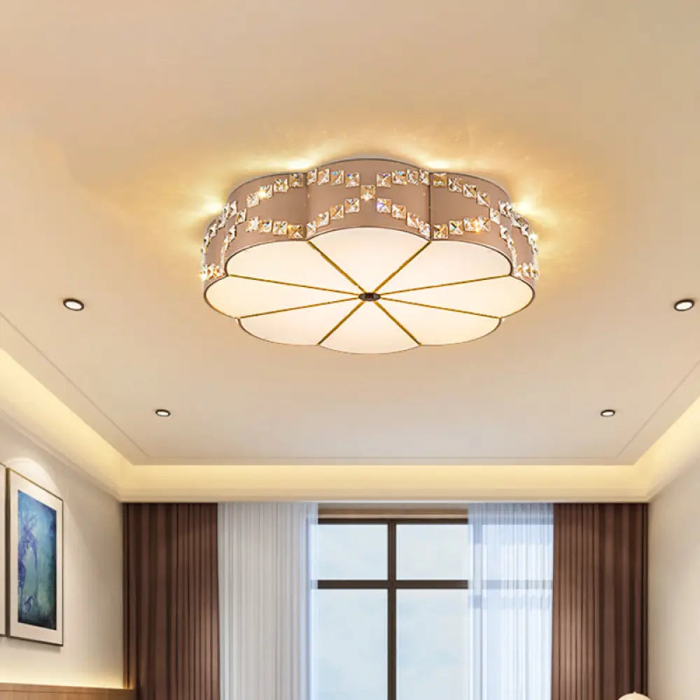 Modern Led Flushmount Ceiling Lamp With Clear Crystal Blocks And Gold Finish / 15.5’