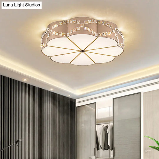 Modern Led Flushmount Ceiling Lamp With Clear Crystal Blocks And Gold Finish