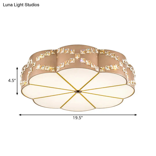 Modern Led Flushmount Ceiling Lamp With Clear Crystal Blocks And Gold Finish