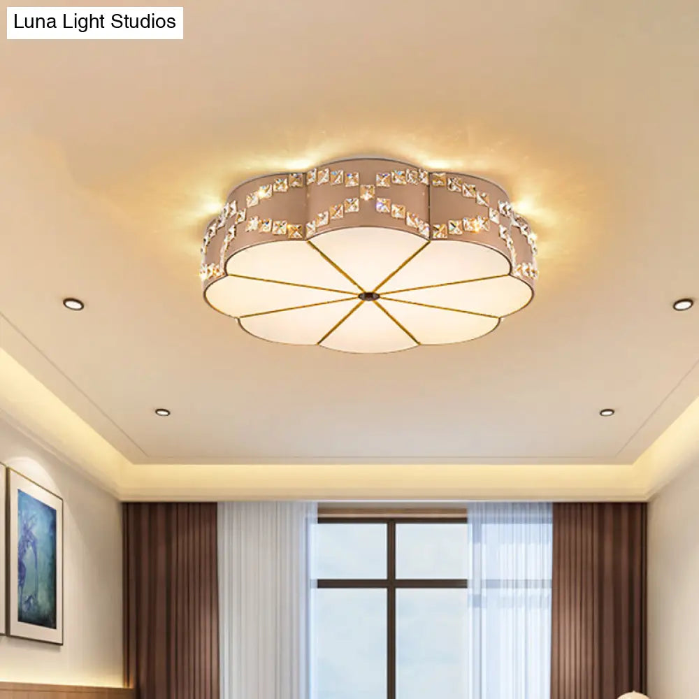 Modern Led Flushmount Ceiling Lamp With Clear Crystal Blocks And Gold Finish / 15.5