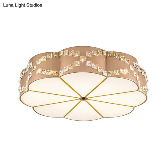 Modern Led Flushmount Ceiling Lamp With Clear Crystal Blocks And Gold Finish