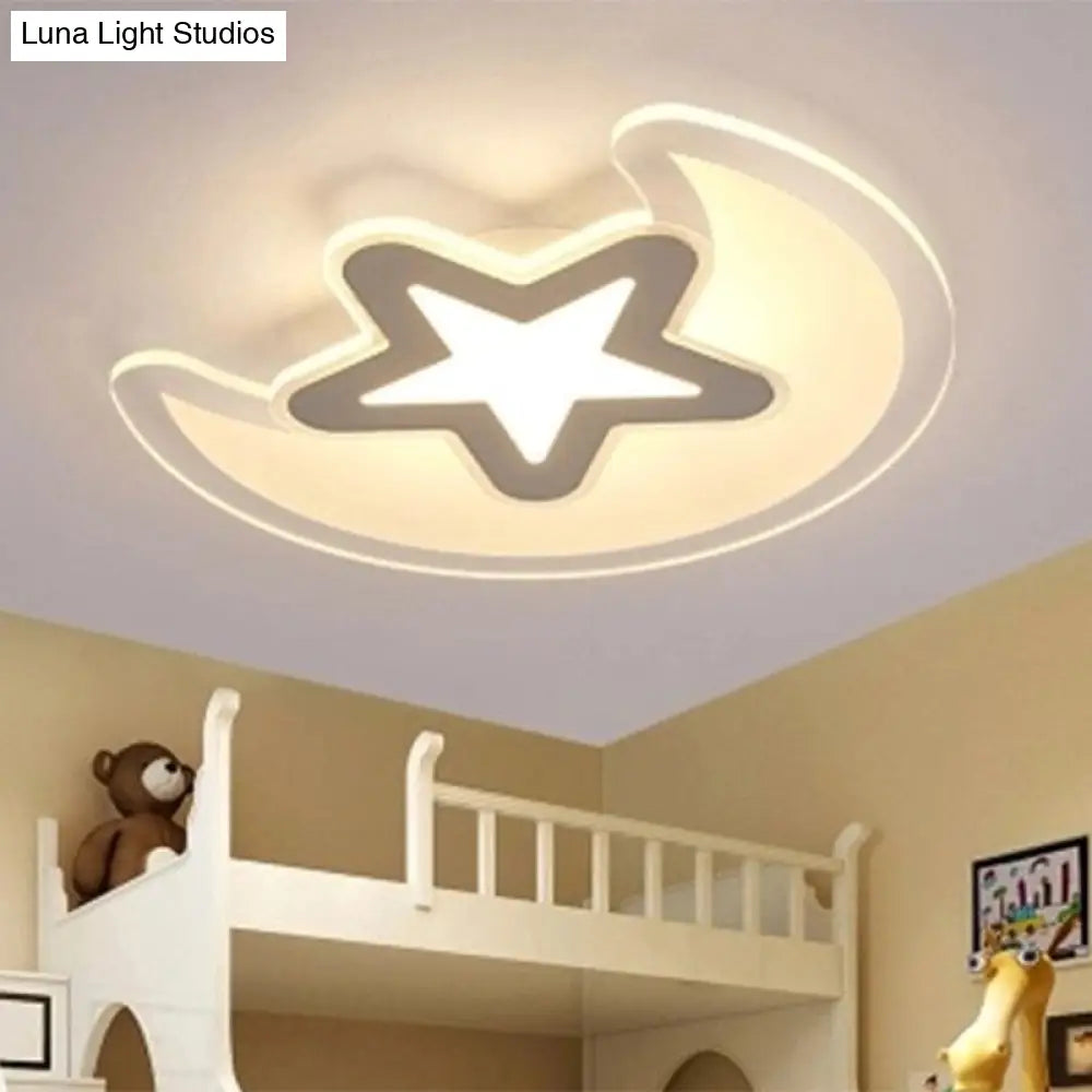 Modern Led Flushmount Ceiling Light For Kindergarten - Clear Crescent And Star Acrylic Flush Mount