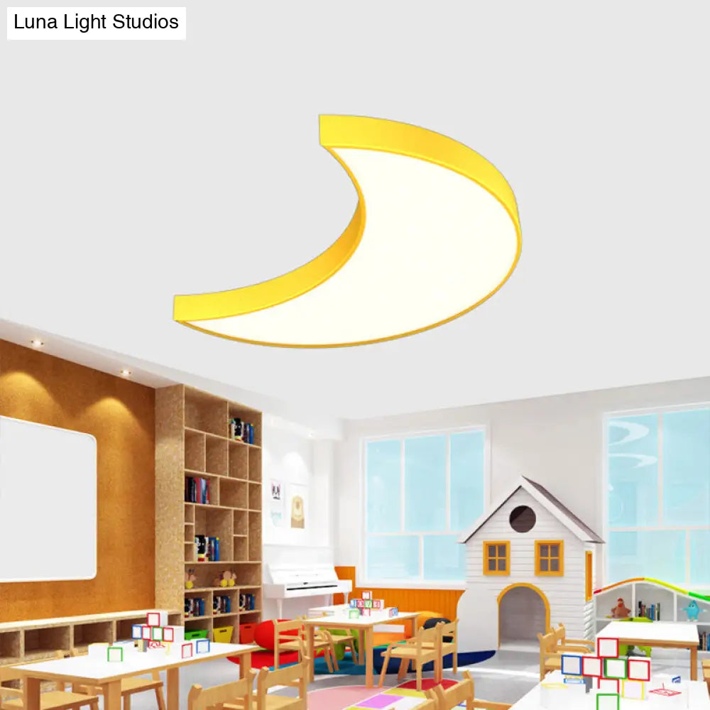 Modern Led Flushmount Ceiling Light For Playroom - Creative Crescent Design Acrylic Material Yellow
