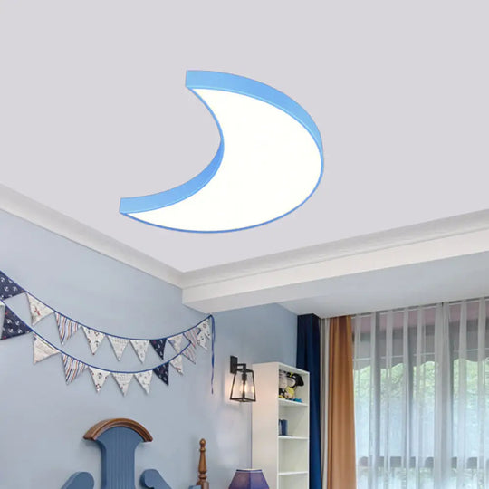 Modern Led Flushmount Ceiling Light For Playroom - Creative Crescent Design Acrylic Material Blue /