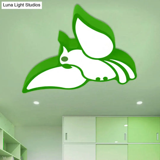 Modern Led Flushmount Ceiling Light: Stylish Flying Bird Design For Kindergarten Green / White 18