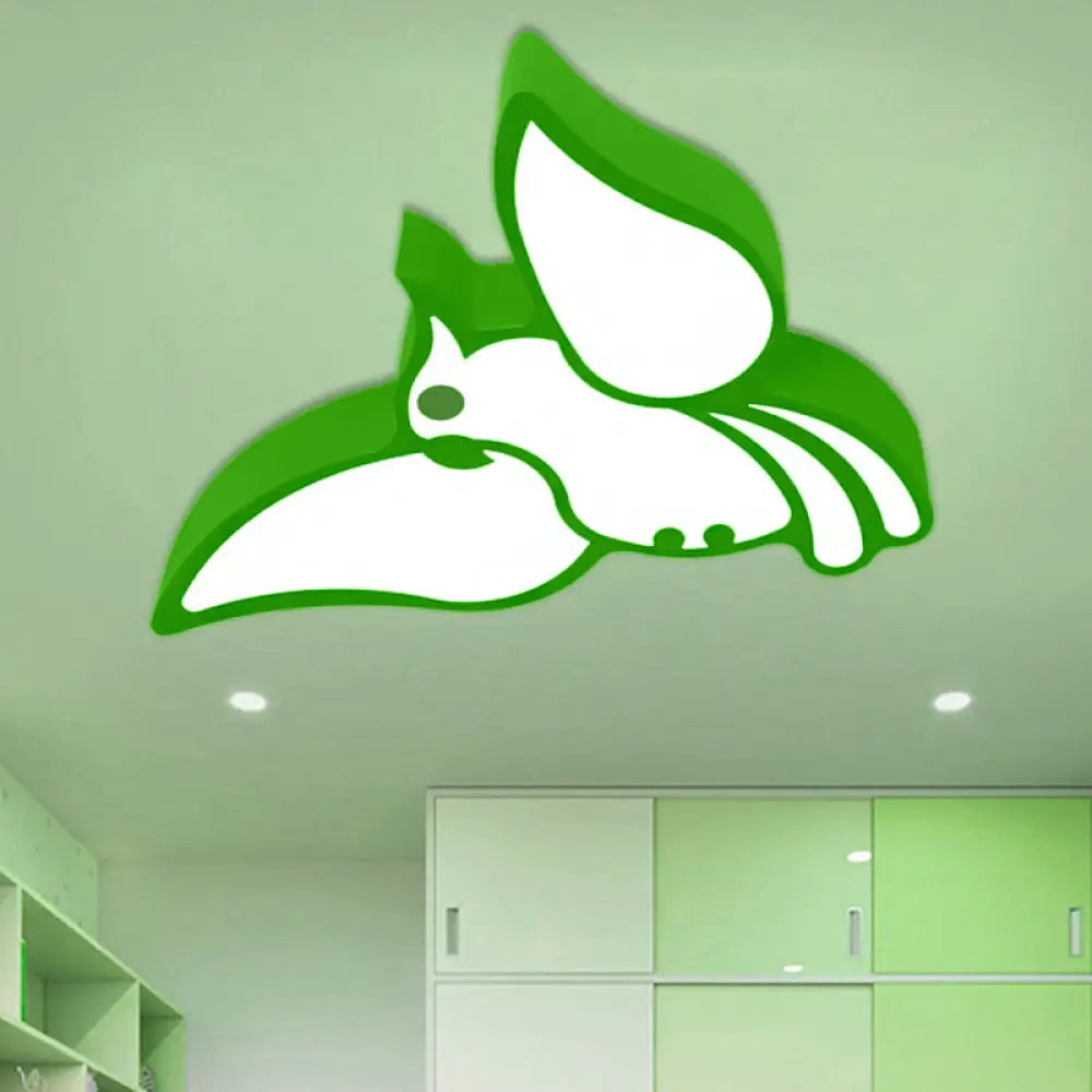 Modern Led Flushmount Ceiling Light: Stylish Flying Bird Design For Kindergarten Green / White 18’