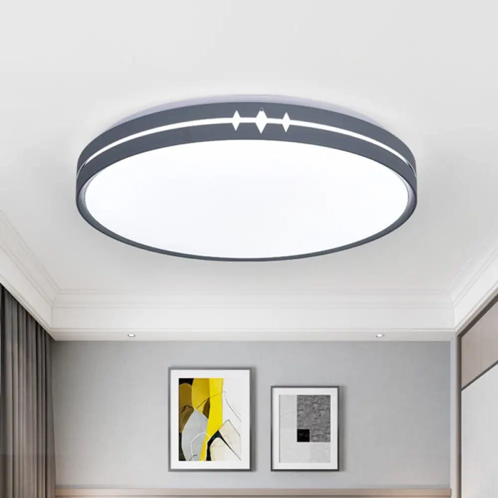 Modern Led Flushmount Ceiling Light With Acrylic Shade - Black/Grey/White Drum Design Grey