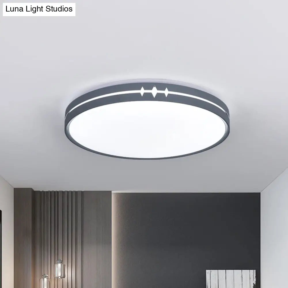 Modern Led Flushmount Ceiling Light With Acrylic Shade - Black/Grey/White Drum Design