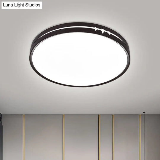 Modern Led Flushmount Ceiling Light With Acrylic Shade - Black/Grey/White Drum Design Black