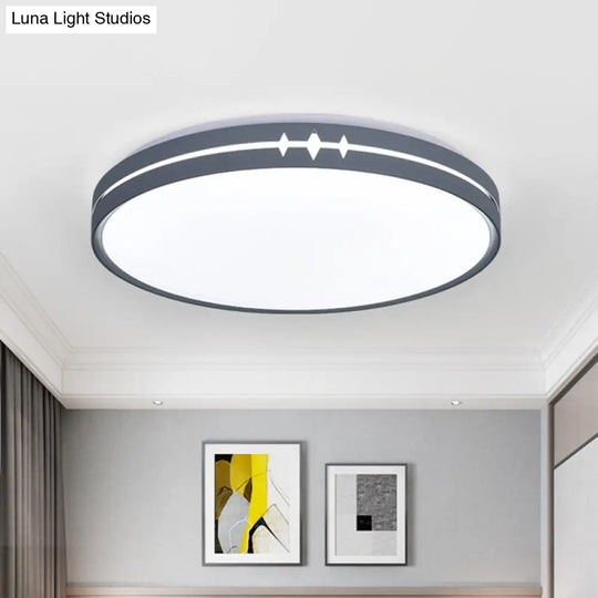 Modern Led Flushmount Ceiling Light With Acrylic Shade - Black/Grey/White Drum Design Grey