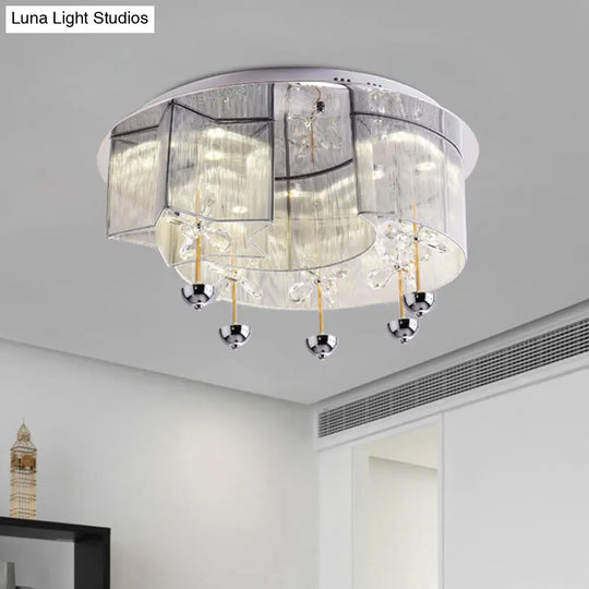 Modern Led Flushmount Ceiling Light With Crystal Decor - Red/Silver Fabric Crescent And Star Design