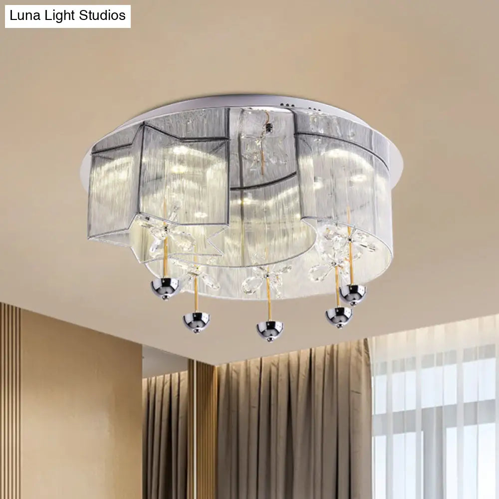 Modern Led Flushmount Ceiling Light With Crystal Decor - Red/Silver Fabric Crescent And Star Design