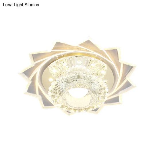 Modern Led Flushmount Ceiling Light With Stainless Steel Frame And Clear Crystal Shade
