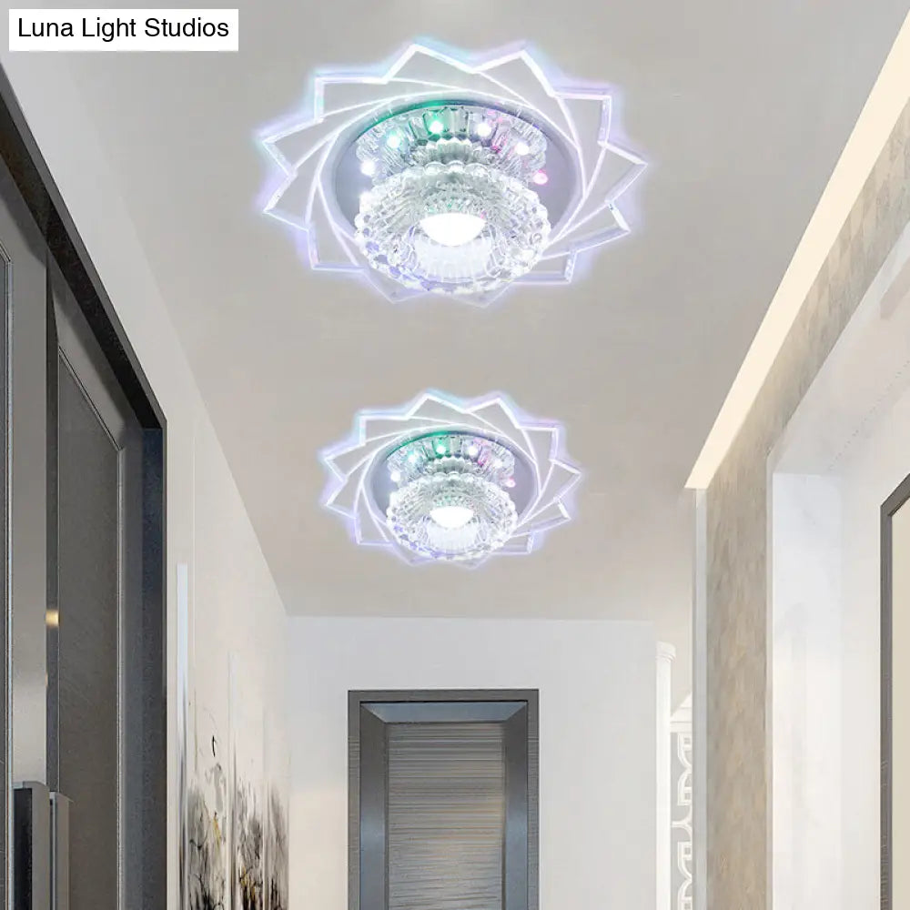 Modern Led Flushmount Ceiling Light With Stainless Steel Frame And Clear Crystal Shade / Multi Color