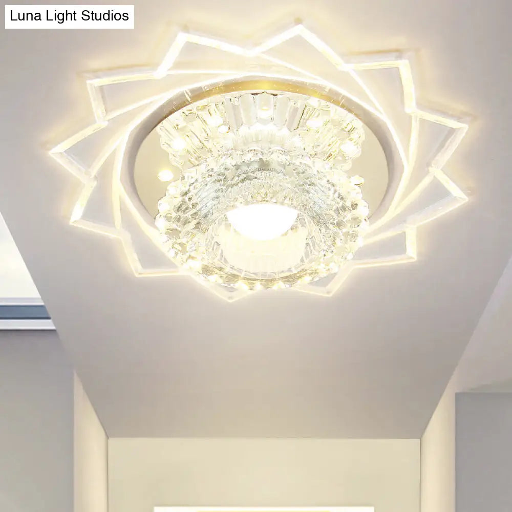 Modern Led Flushmount Ceiling Light With Stainless Steel Frame And Clear Crystal Shade / Warm