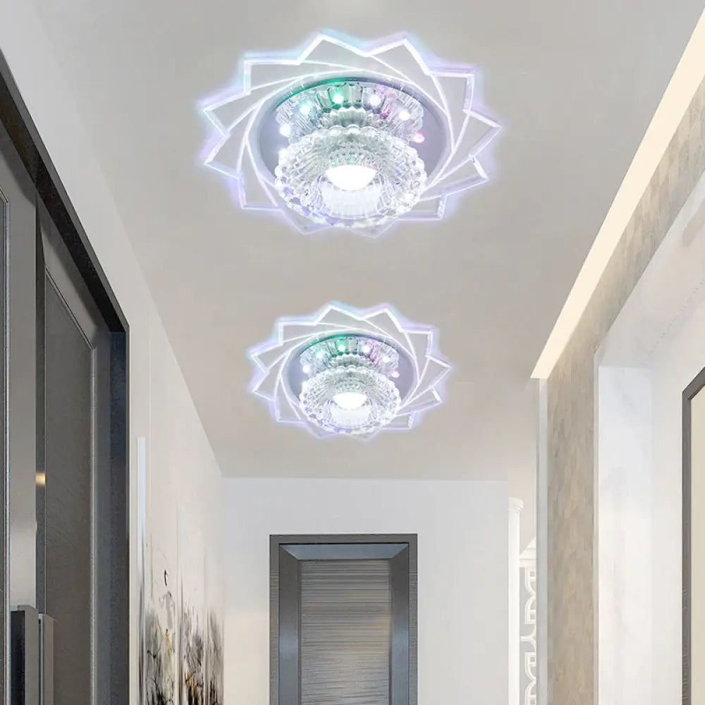 Modern Led Flushmount Ceiling Light With Stainless Steel Frame And Clear Crystal Shade / Multi Color