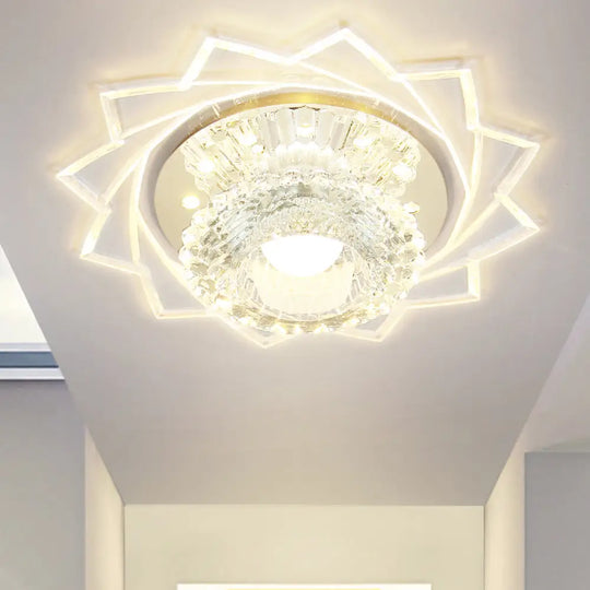 Modern Led Flushmount Ceiling Light With Stainless Steel Frame And Clear Crystal Shade / Warm