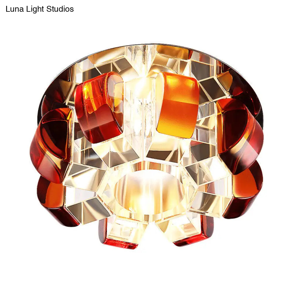 Modern Led Flushmount Flower Flush Light Fixture For Living Room - Tan Crystal