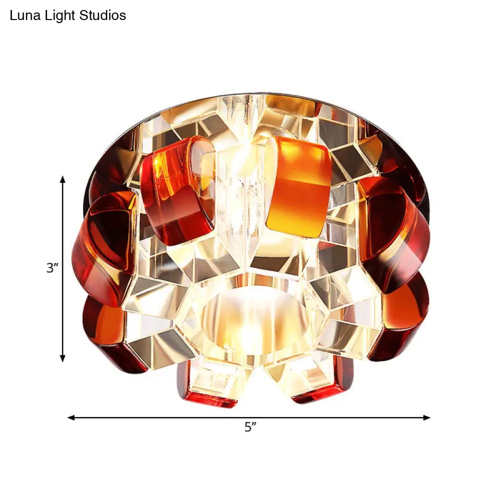 Modern Led Flushmount Flower Flush Light Fixture For Living Room - Tan Crystal