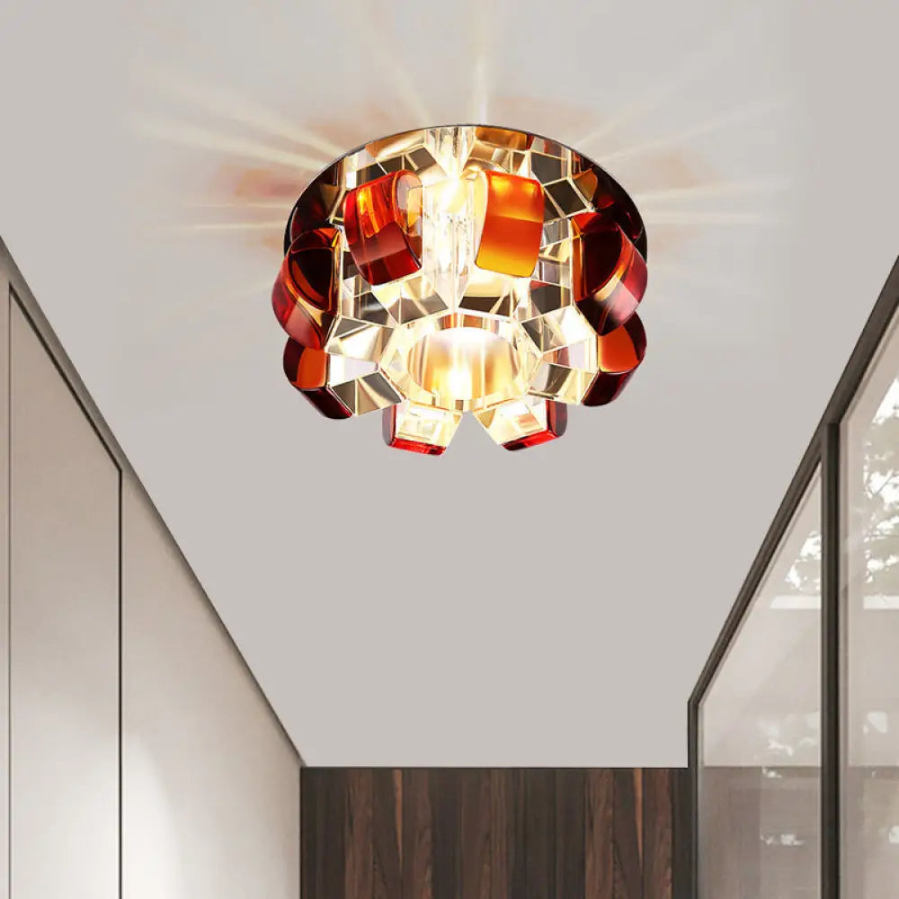 Modern Led Flushmount Flower Flush Light Fixture For Living Room - Tan Crystal