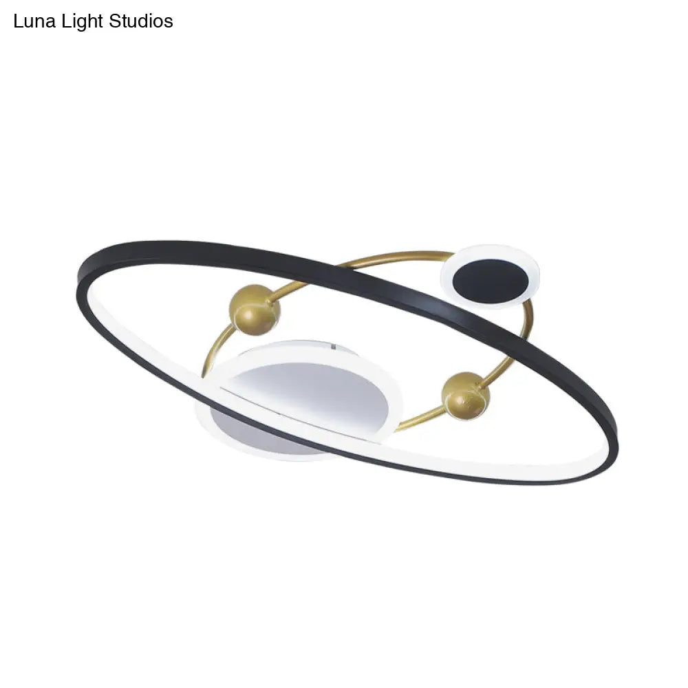 Modern Led Flushmount Lighting: Black & Gold Oval Ring Flush Ceiling Lamp - Warm/White Light