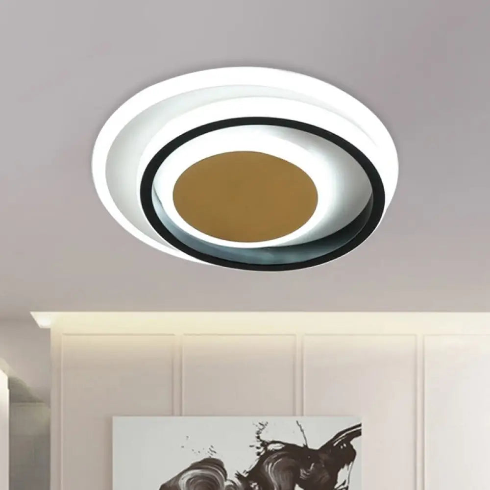 Modern Led Flushmount Lighting In White And Black Acrylic - Square/Round Design Black - White /